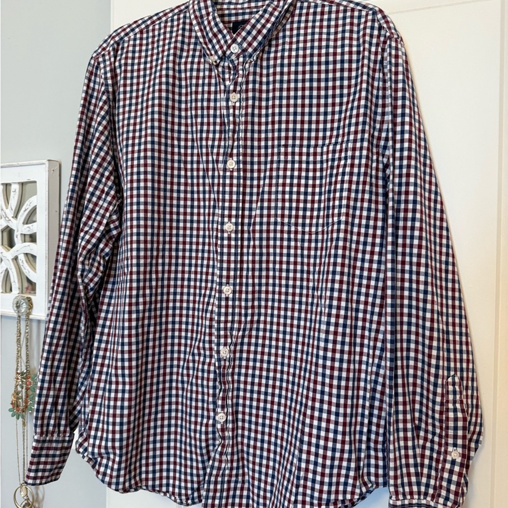 J. Crew Men's Plaid Button Down Shirt - Burgundy, Navy Blue, White